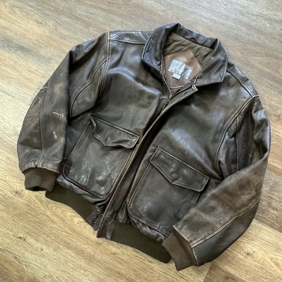 The Mans Shop Other - VTG Mens Shop Brown Leather Jacket Distressed Sz L Bomber Classic Trendy Flight